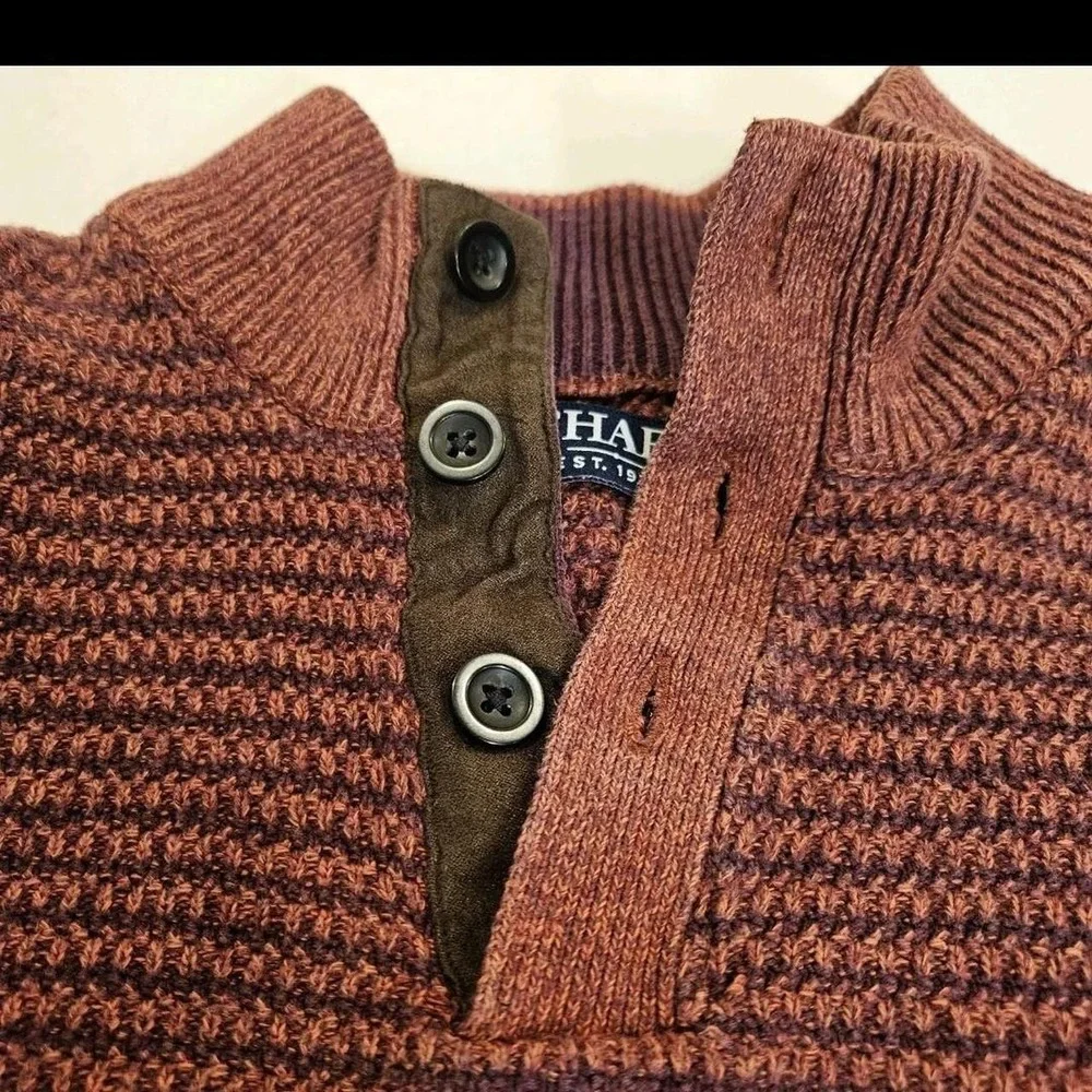 VTG Chaps Preppy 3 Button Mock Neck Sweater Burgundy W/ Elbow Patches Mens M